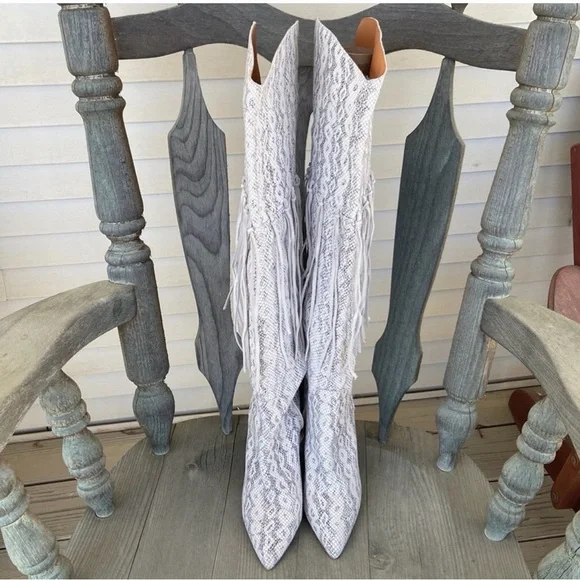 NWOB Dingo Kitty Kat Snake Print Fringe Tall Western Cowboy Boot Women's Size 11 - Picture 6 of 8